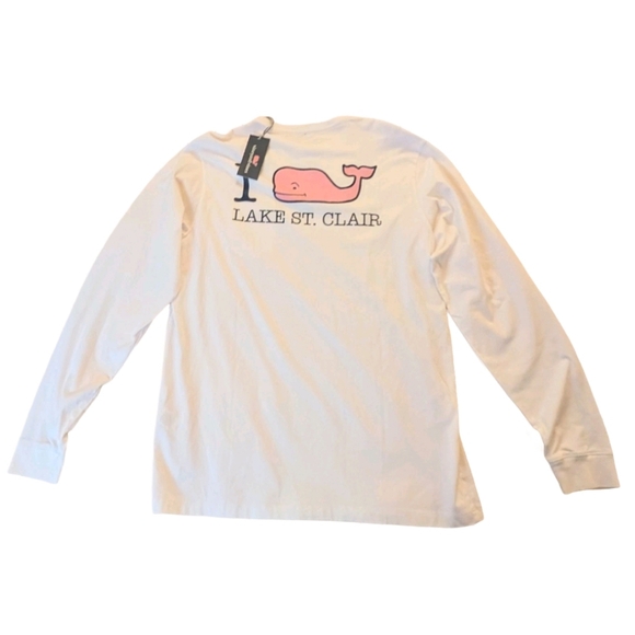Vineyard Vines White Long Sleeve Pink Whale Lake St. Claire Michigan M Flaw‎ NWT - Picture 2 of 6